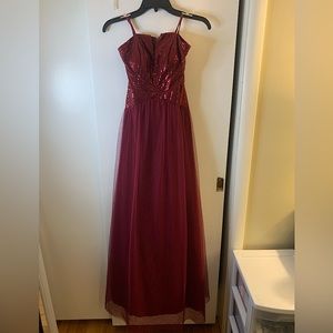 Full length, strapless maroon prom dress with sequence, never worn before